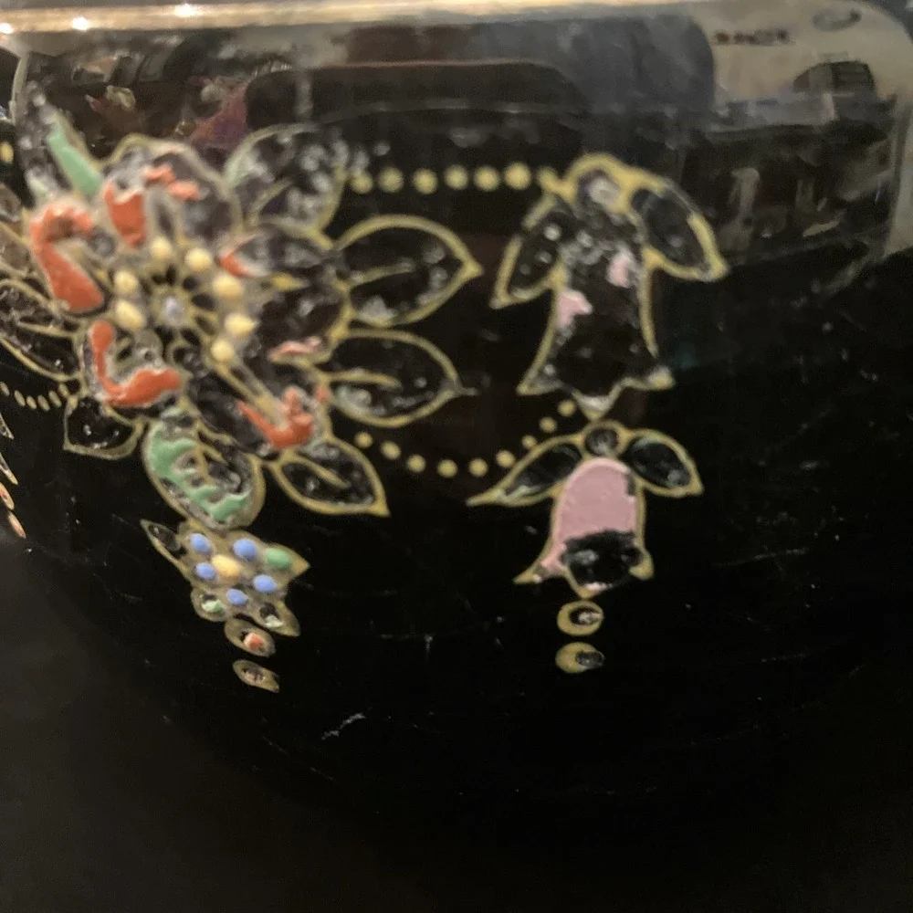 Hand Painted VTG Black Teapot Gold Trim Moriage Raised Dots Japan Glued Spout